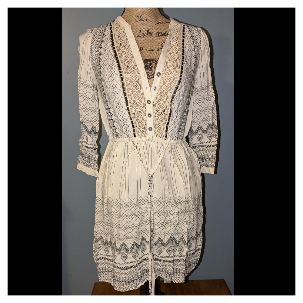 Anthropologie Floreat Perrie Lace Print Boho Tunic Peasant Anthro Dress Size 0